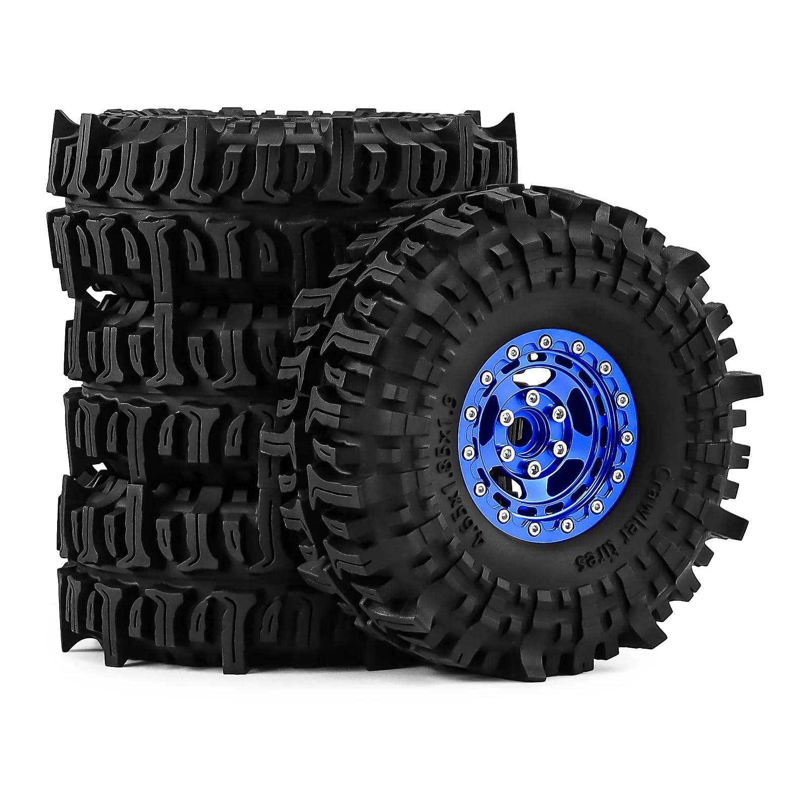 RC Pneumatici Ruote Per Traxxas Per Axial Per TRX4 Per SCX10 II III Per Redcat Gen 8 1/10 1.9 Beadlock Ruote Pneumatici Per Altezza Soft Rocks Fango RC Crawler(Blue)