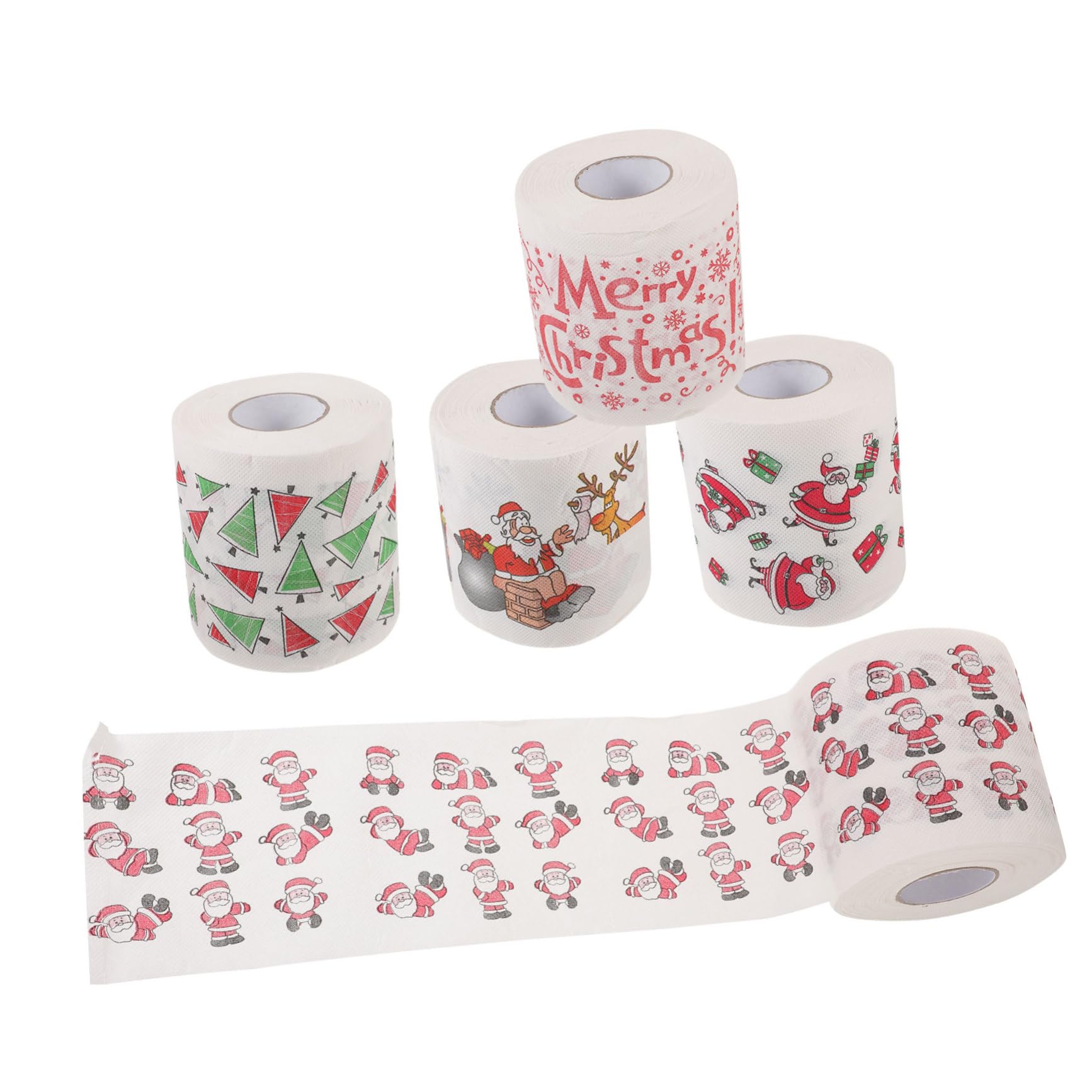 5 Rollos Servilletas Desechables Navideñas Higiénico Con Motivos Festivos Absorbentes Para Fiesta Decoración Navidad