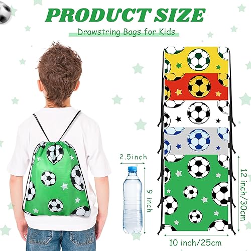 Miniatura 2 de Coume 20 bolsas de fútbol con cordón de 12 x 10 pulgadas, mochila deportiva portátil, recuerdos de fiesta de fútbol para niñas y niños, bolsa de