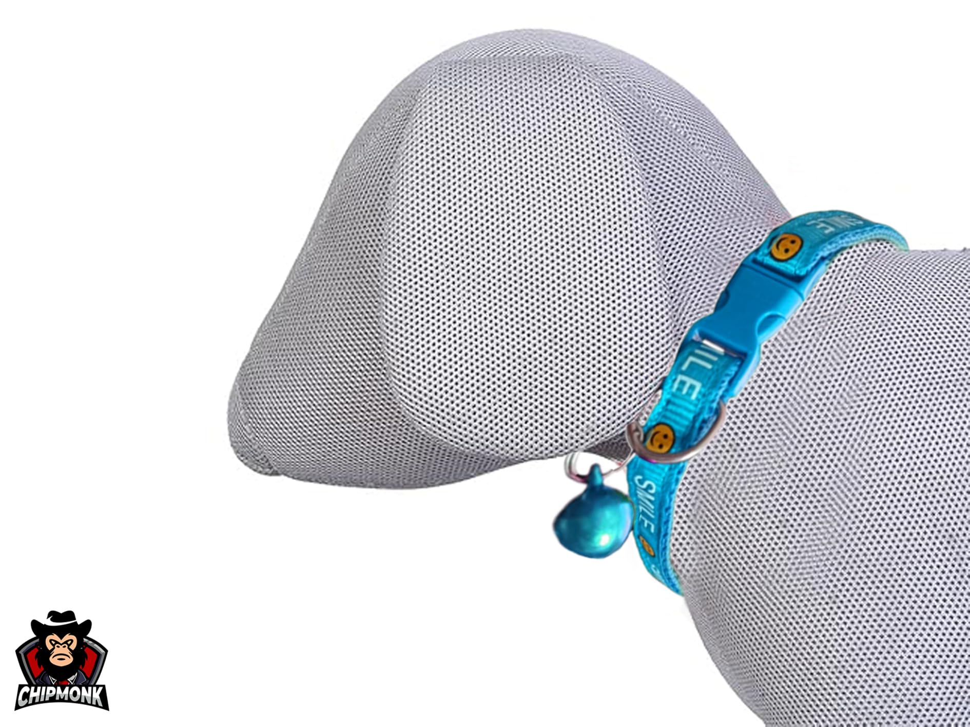 Chipmonk Cat & Puppy Collar with Bell,Kitten & Small Dogs Soft Adjustable,Safe,Solid & Protective Breakaway for Cats & Puppies,Cute Kitty Neckband with Smile Collar Print-(Light Blue) 1