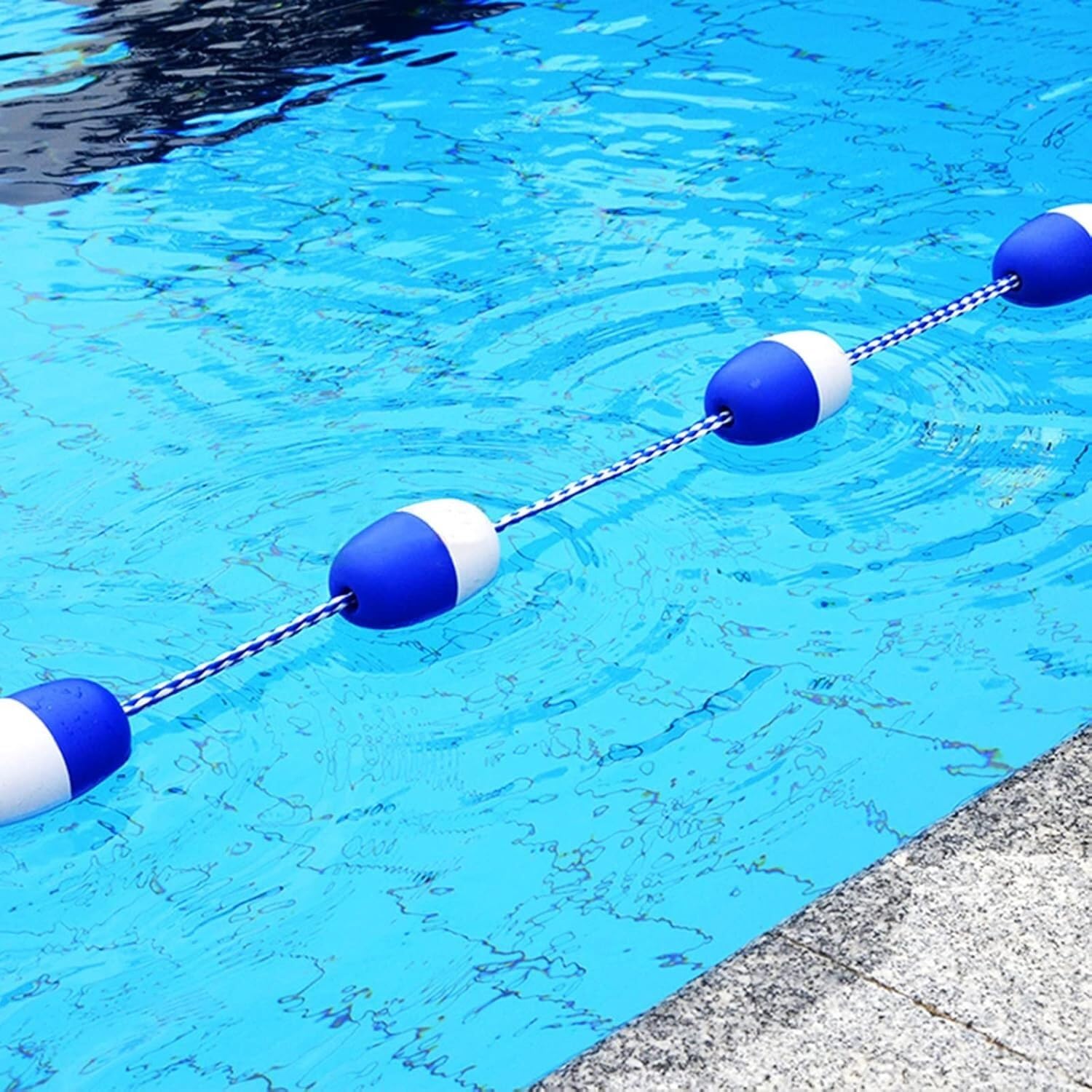 Schwimmende Markierungsleine für Schwimmbahnen im eingelassenen Pool, blau-weiß, mit Schwimmkugel und Nylon, 10 Meter lang