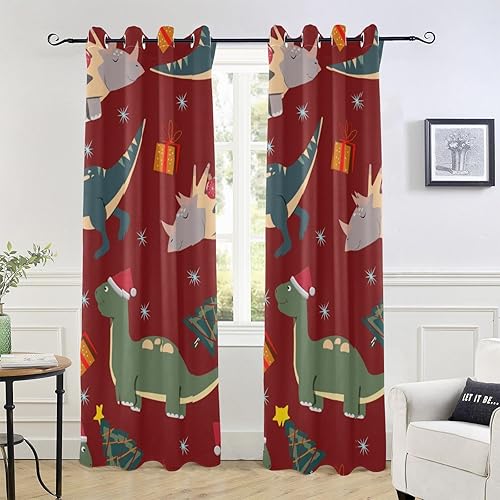 Regalos de dinosaurios de Navidad, cortinas opacas rojas para dormitorio, aislamiento térmico, ojales, cortinas opacas para puerta corrediza,