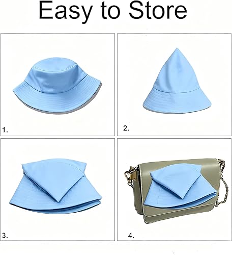 Miniatura 64 de PFFY Bucket Hat for Women Men Cotton Summer Sun Beach Fishing Cap Negro/Rojo (reversible)