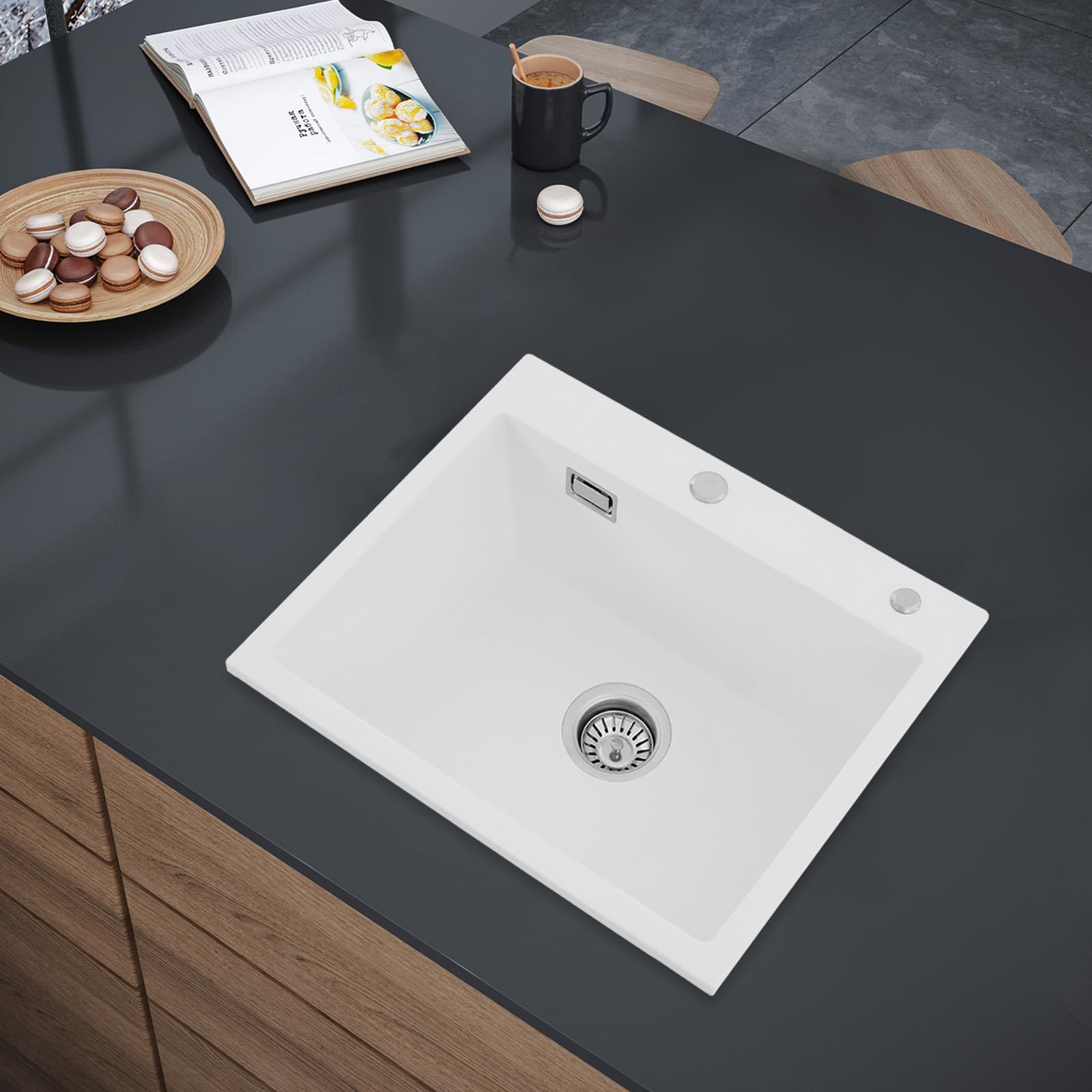 Fregadero de Cocina Lavabo Fregadero de Cocina con Cesta de Drenaje y Anillos de Sellado para Instalación de Montaje Superior y Montaje Inferior Fregadero Moderno para Cocina, Baño y Restaurante