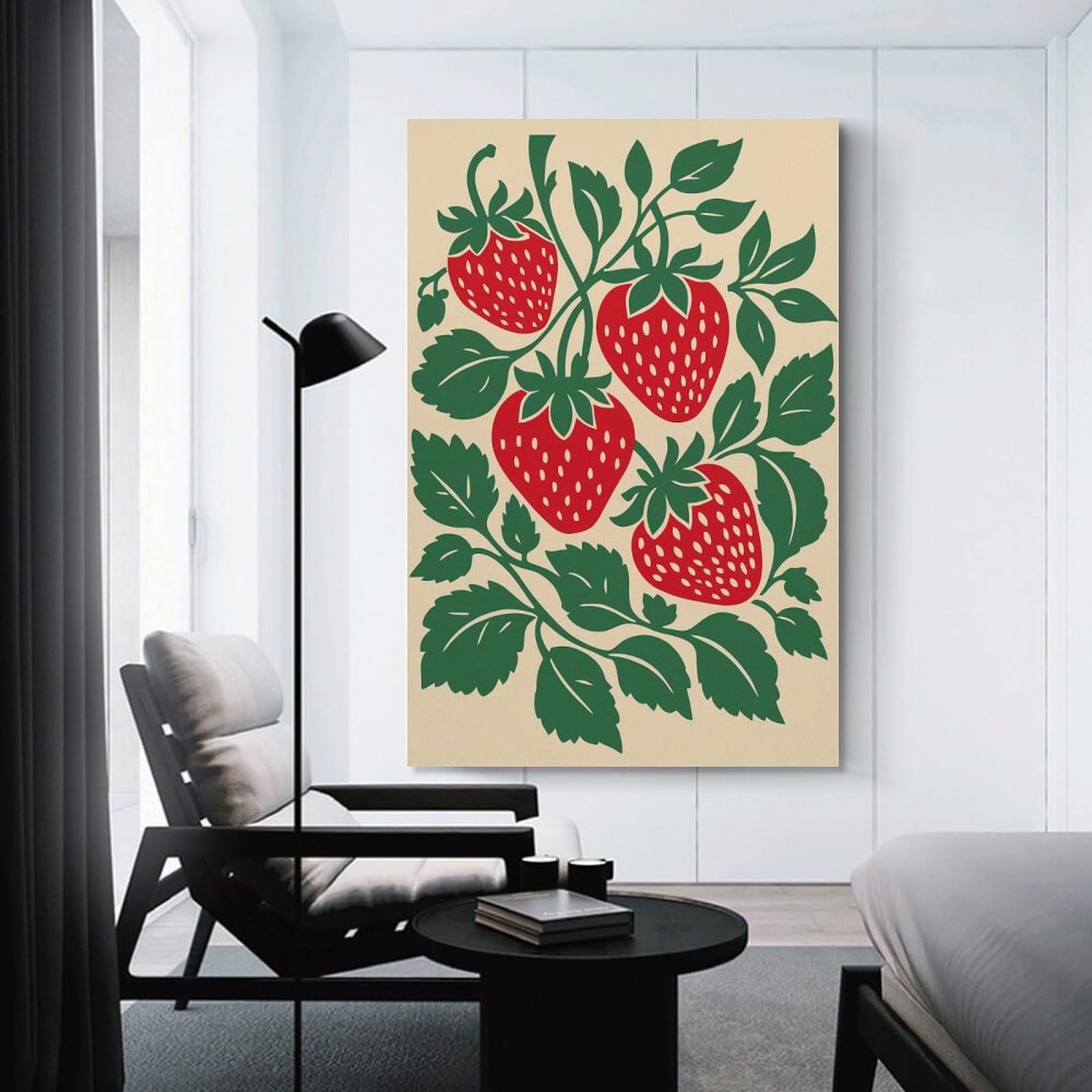 Junmoney Canvas Wall Decor Stylized Strawberry Plant Illustration, 20x30inch(50x75cm), for Gallery Wall Layouts in Home Or Office, Home Wall Art for Statement Displays
