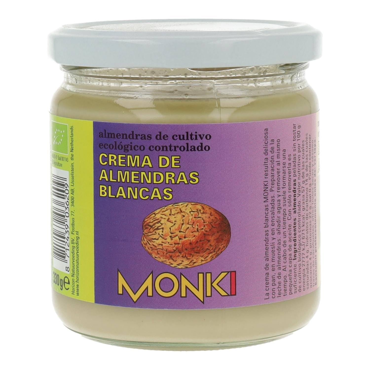 Crema de almendras Blancas 330g Monki, 330 g (Pack of 1)