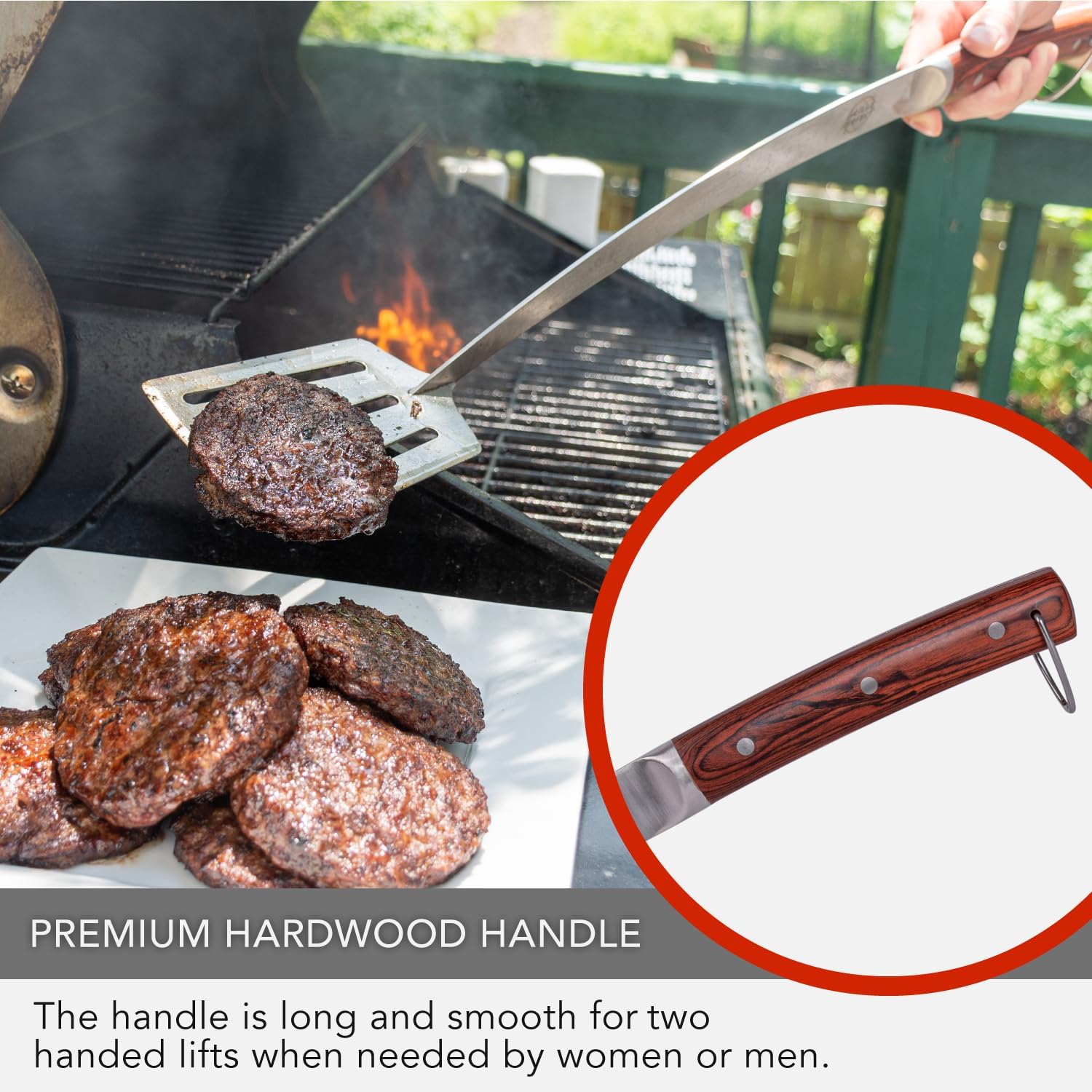 Grille Perfect Super Long 24-inch Spatula and Tongs for Grilling, Barbecue and Griddle | Long Handle, Heavy Duty, Extra Strong, Stainless Steel Utensils for Outdoor Kitchen, Fireplace and Fire Pit