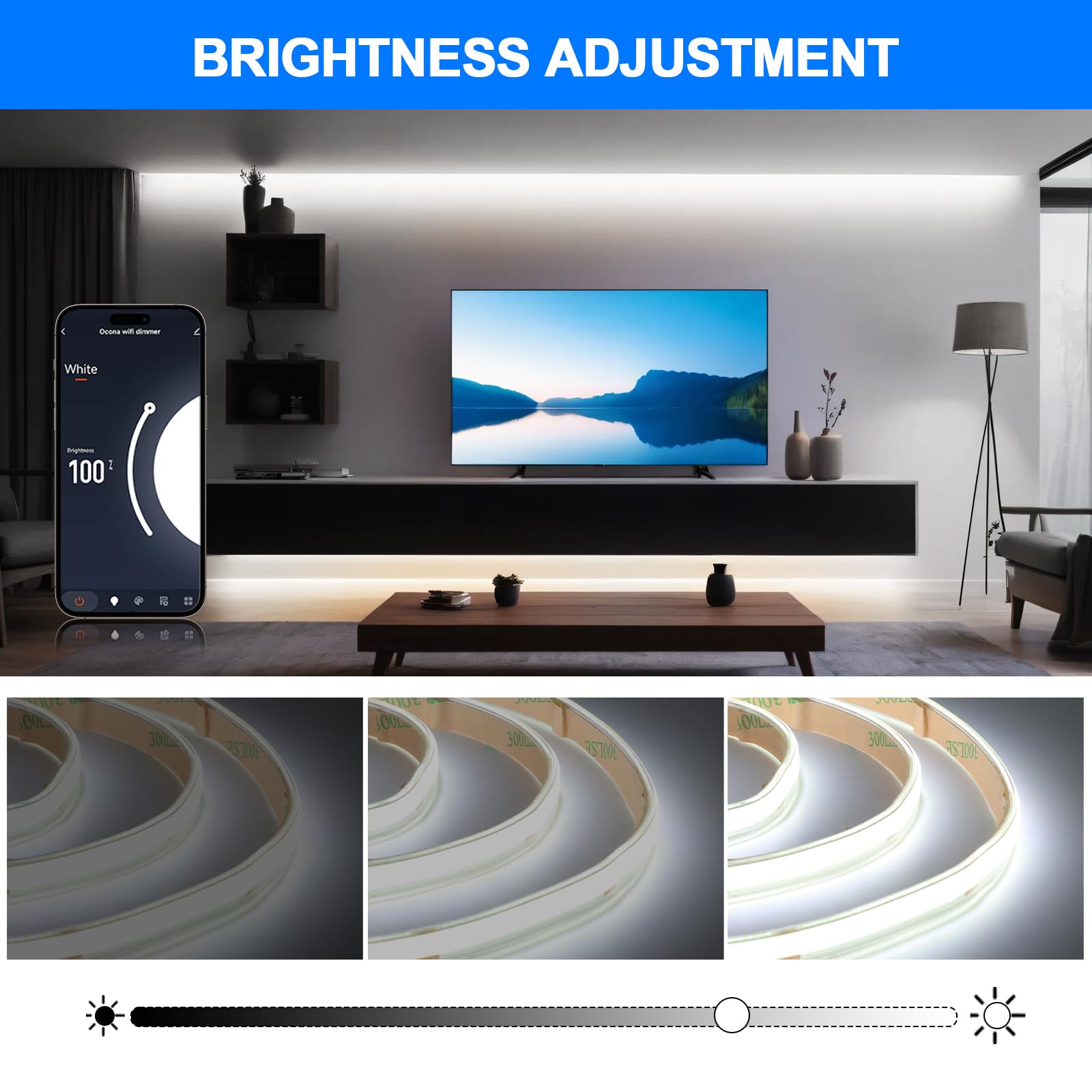 KISUFU Tira LED COB 24V, 480 LEDs/m Impermeable IP65 Luces LED Flexible Pegamento de doble cara Tira Luz LED con WIFI 23 teclas IR Dimmer para Cocina, Dormitorio, Baño, iluminación DIY