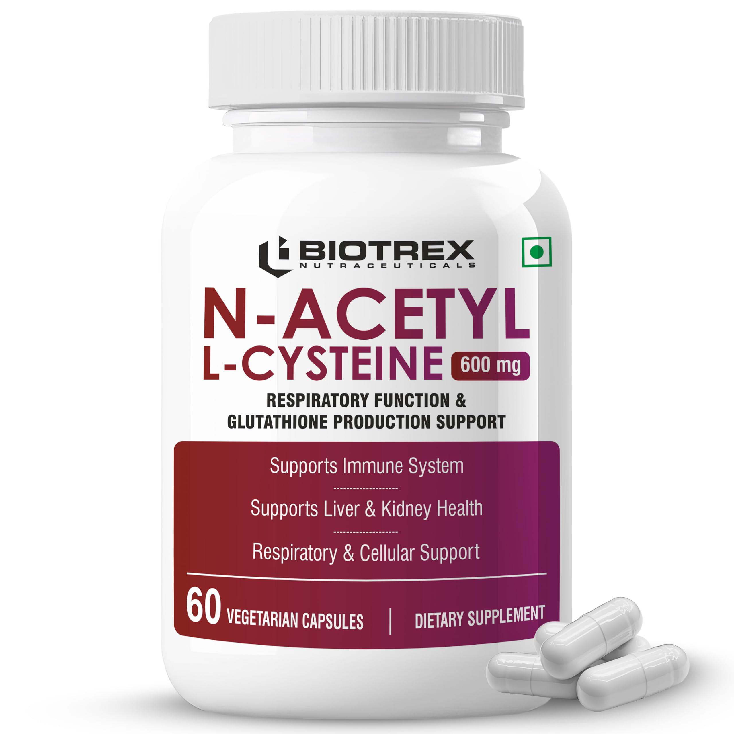 Biotrex Nutraceuticals N Acetyl L-Cysteine (NAC) 600mg, Antioxidant Production | Liver & Kidney | Immunity, Respiratory & Cellular Support - 60 Veg Capsules-picture-22