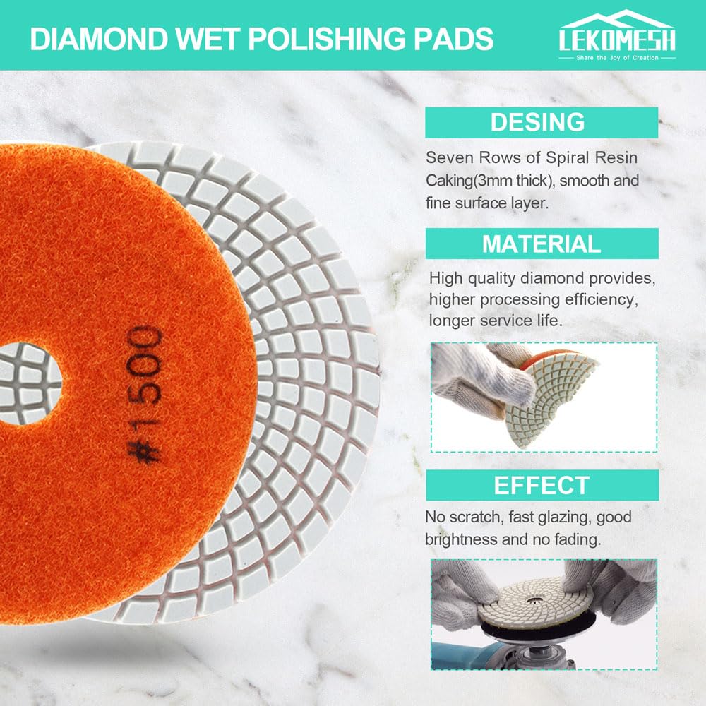 Diamant-Nasspolierscheiben Set LEKOMESH – 6 Stück 100 Mm, Körnung #400, Für Granit, Marmor, Quarz, Winkelschleifer Diamant-Nasspolierscheiben Set LEKOMESH – 6 Stück 100 Mm, Körnung #400, Für Granit, Marmor, Quarz, Winkelschleifer