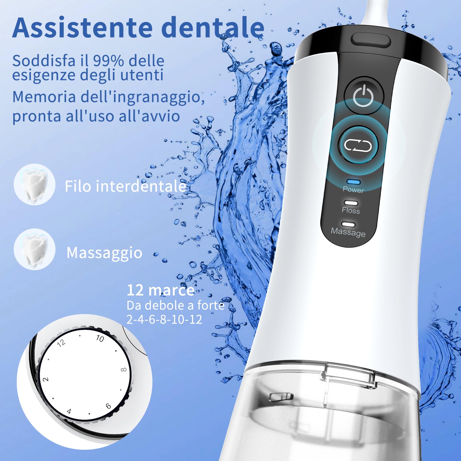 Visivo Irrigatore Orale Senza Fili, Idropulsore Dentale ad Acqua con Irrigatore Orale Dentale Ricaricabile Impermeabile IPX7 per Viaggi a Casa (Bianco)