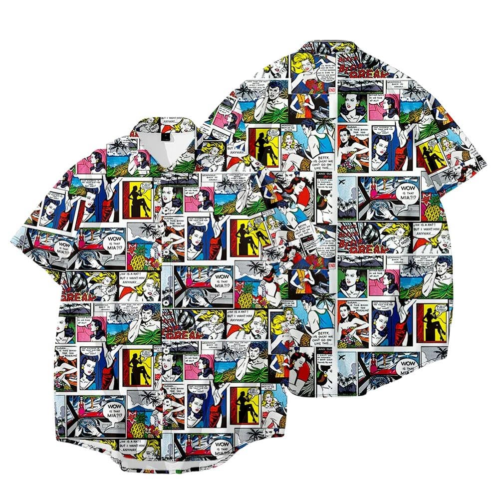 Hawaiian Shirts Camisa Hawaiana para Hombre Impresión Beach Turn-Down-Cuello Camisa Casual Verano Manga Corta-Ga01637-3M37-S