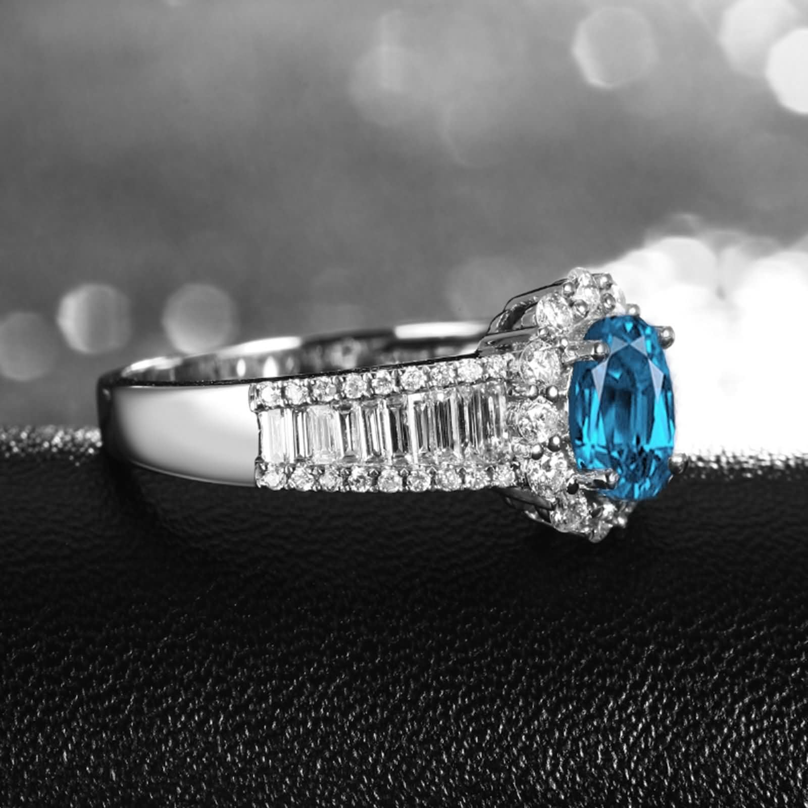 Anelli Fidanzamento Argento Donna 925,Anelli di Matrimonio 4 Griffe con Oval e Fiore Zirconia Cubica Azzurro Anello Donna Matrimonio Argento