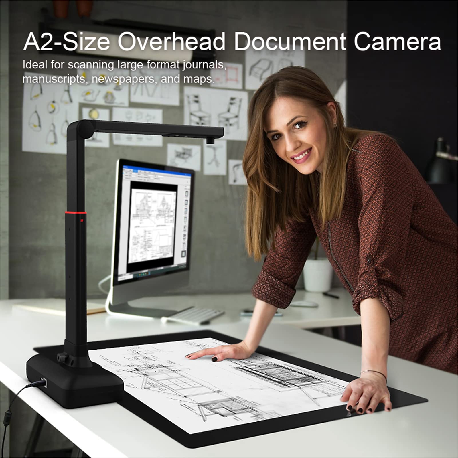 Scanner per Libri/Documenti da 23 MP, Scanner per Fotocamera di Grande Formato A2/A3, Tecnologie di Appiattimento Automatico E Rimozione delle Impronte Digitali, OCR Multilingue, PC/Mac
