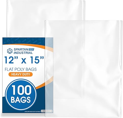 Spartan Industrial - Bolsas de polietileno transparente de extremo abierto y plano de 12 x 15 pulgadas (100 unidades) de 0.07 pulgadas (100