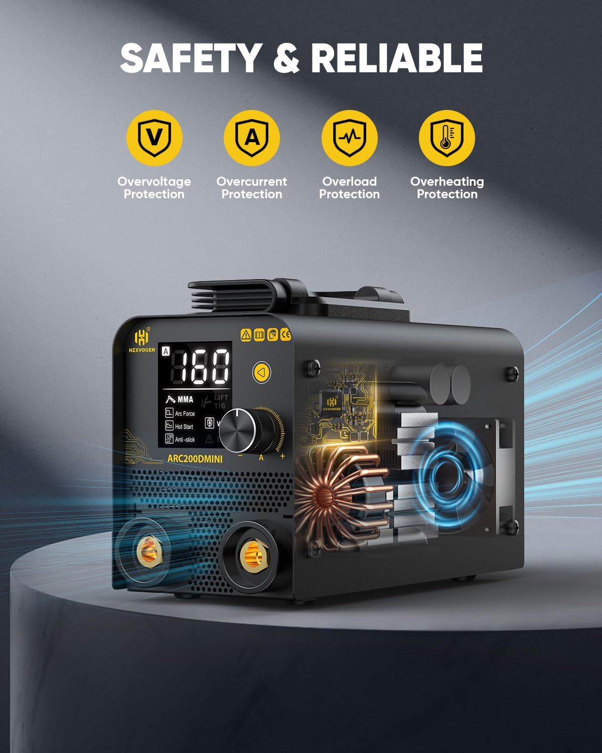 H HZXVOGEN Mini Spawarka Inwertorowa 230V 200A, 2 w 1 MMA & Lift TIG, Przenośna Spawarka Elektrodowa dla Początkujących i Majsterkowiczów, z Wyświetlaczem LED, Hot-Start, Anti-Stick