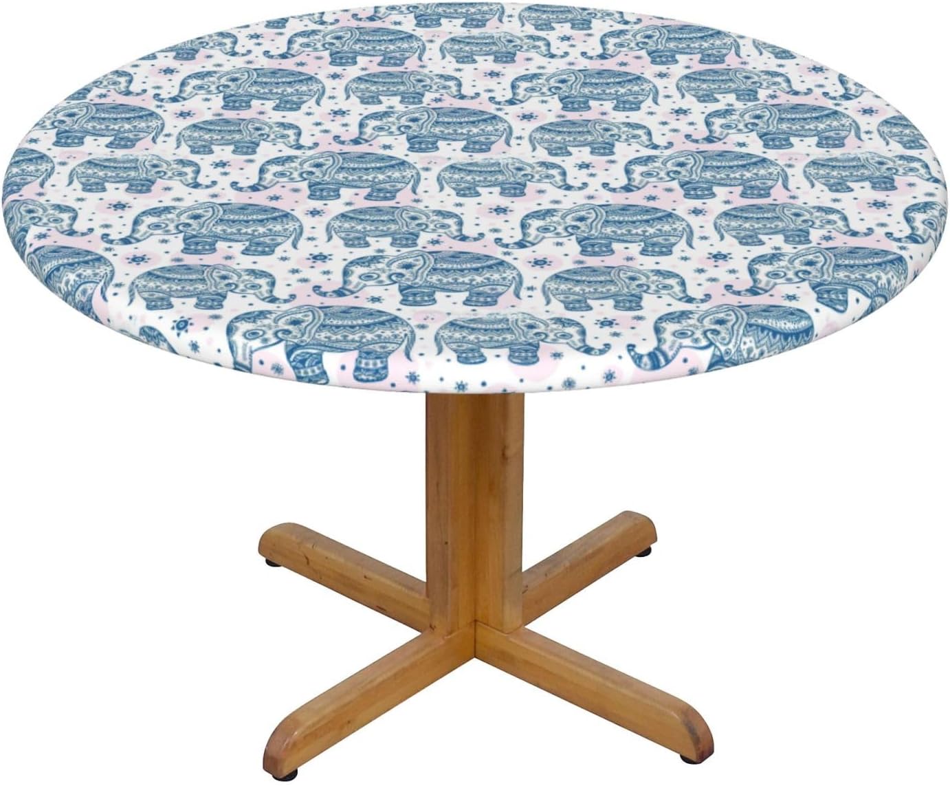 Boho Elephant Print Outdoor Patio Kitchen Decor Supplies Wipeable Round Table Cloth for Indoor Outdoor