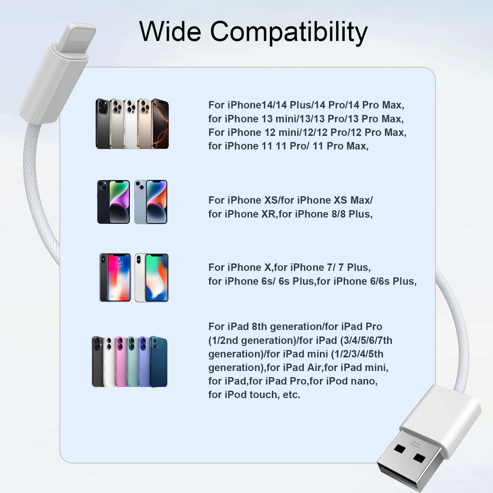 Cavo intrecciato Carplay 1M per Apple CarPlay, 2.4A Cavo per iPhone Cavo-per Lightning a USB, Cavo per Lightning con trasmissione dati, CavoCarplay per iPhone 14 13 12 11 Pro Max Mini XS XR X SE 8 7 6