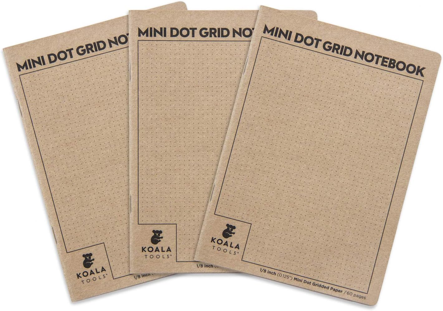 KOALA TOOLSBullet Notebook - Mini Dot Grid Notebook (3 pack) | 5" x 7", 60 pp. - Durable Kraft Cover with 1/8" Dotted Grid