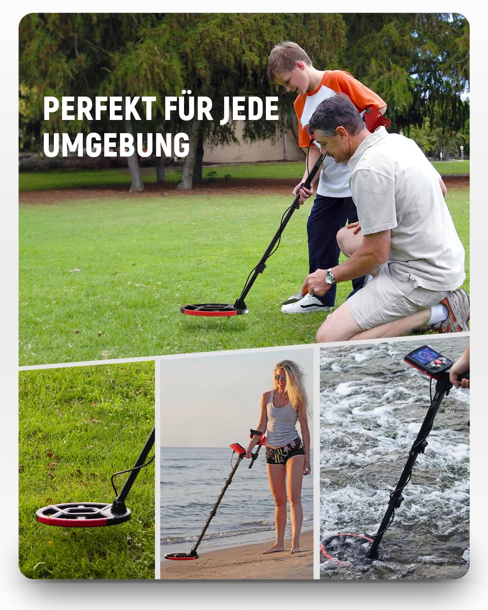 KAIWEETS Metalldetektor– Klappbarer Profi-Metalldetektor mit Farbiger Zeigeranzeige & LCD, 5 Modi, Hochpräzise Punktortung mit DSP-Chip, für Erwachsene & Kinder, inkl. Zubehörset