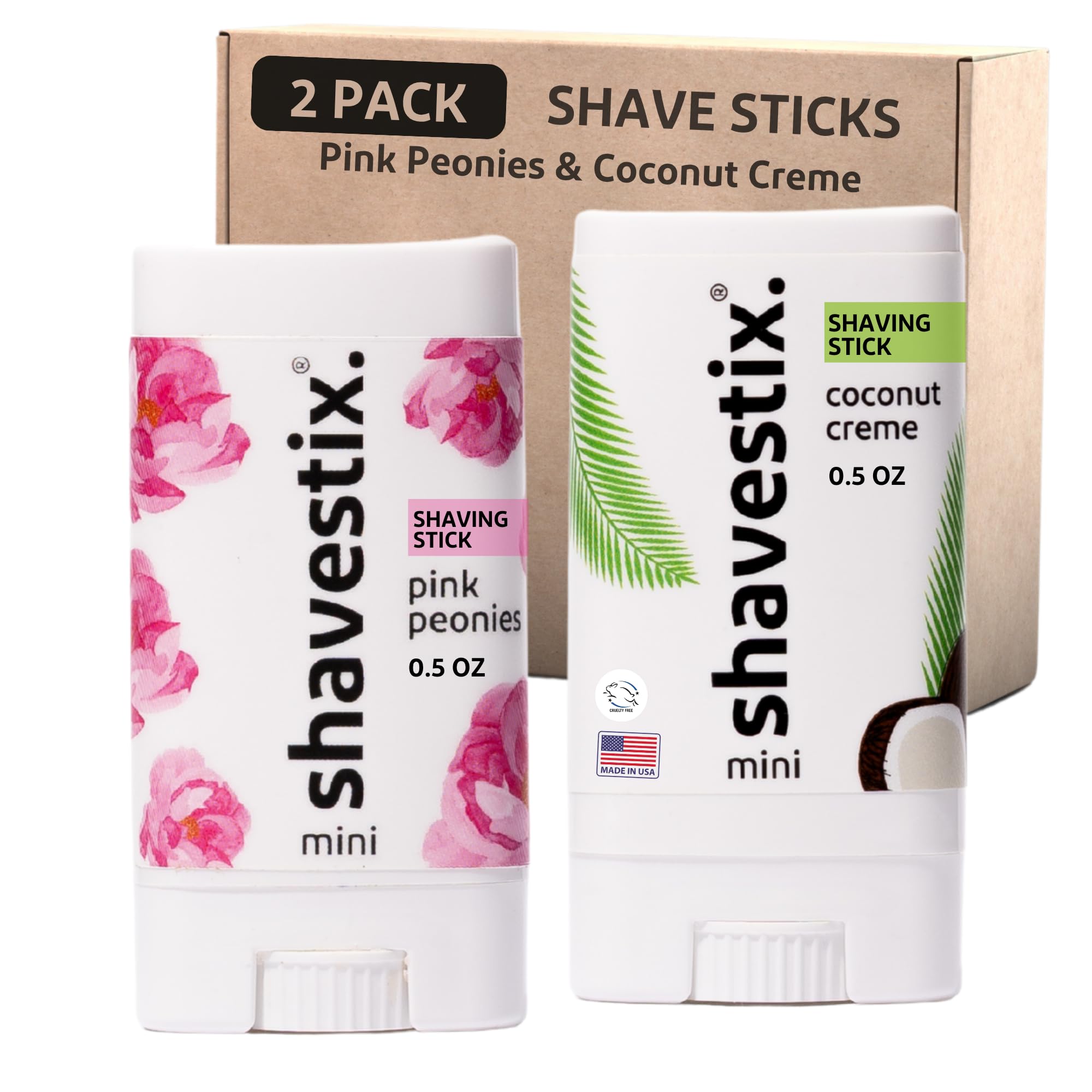 Shavestix Travel Size Shaving Cream Sticks for Women & Men, 2 x 0.5 oz