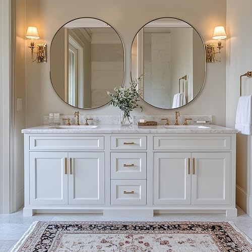 Miniatura 185 de ANDY STAR Espejos ovalados de baño, espejo de tocador doble de 30 x 48 pulgadas, espejos ovalados negros para baño, marco de acero inoxidable