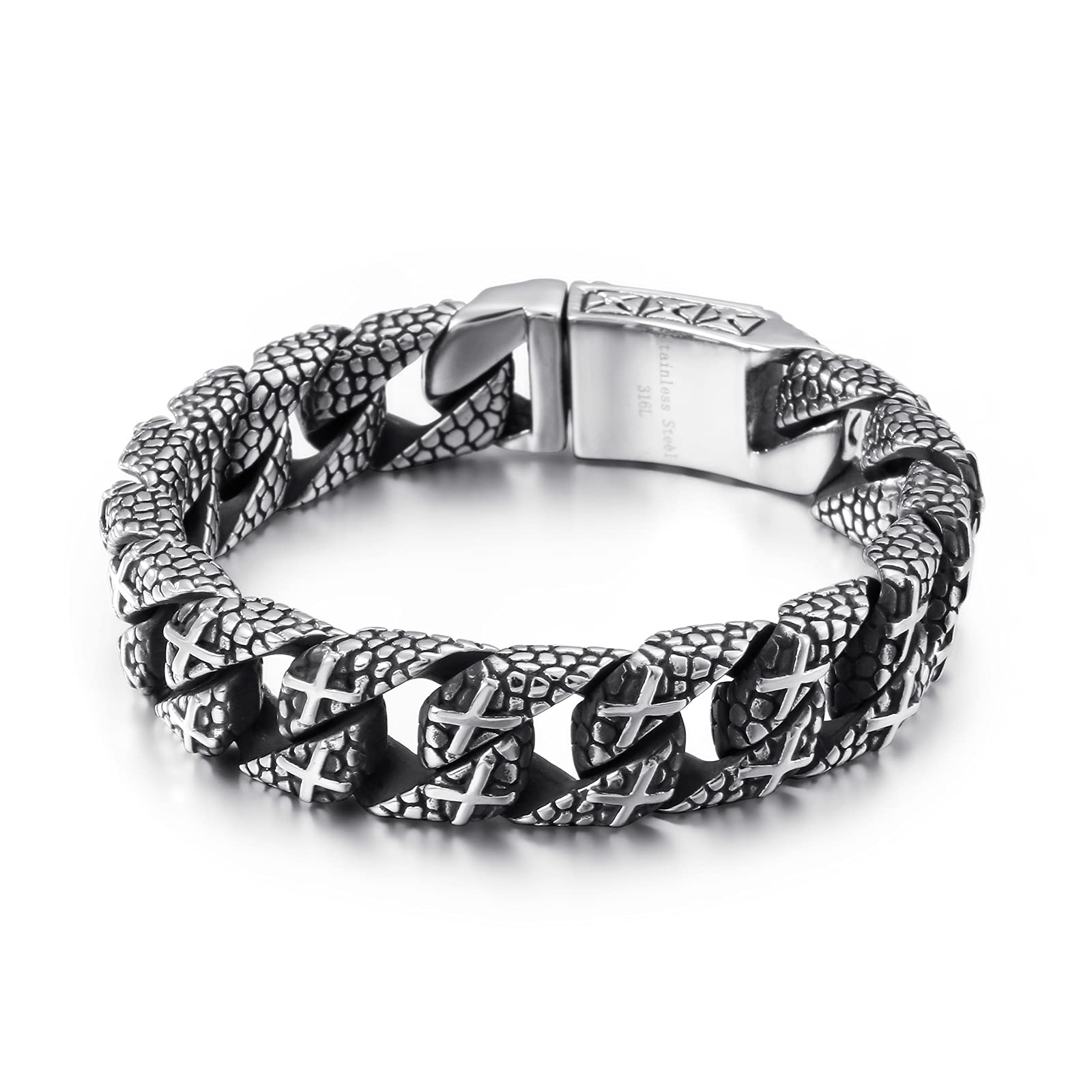 UNIQAL | Königsarmband Edelstahl Panzerkette mit Schädel "HALL OF VALHALLA" Mens Skull Gliederkette Fahrradkette mit Totenkopf | Motorradkette Bracelet | Gratis Geschenk Box