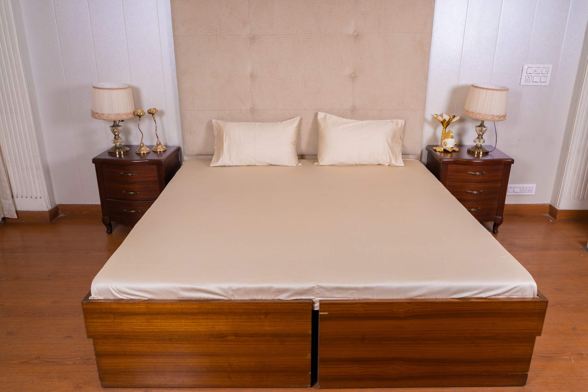 LUXELIFE Solid Cotton Beige Bedsheet