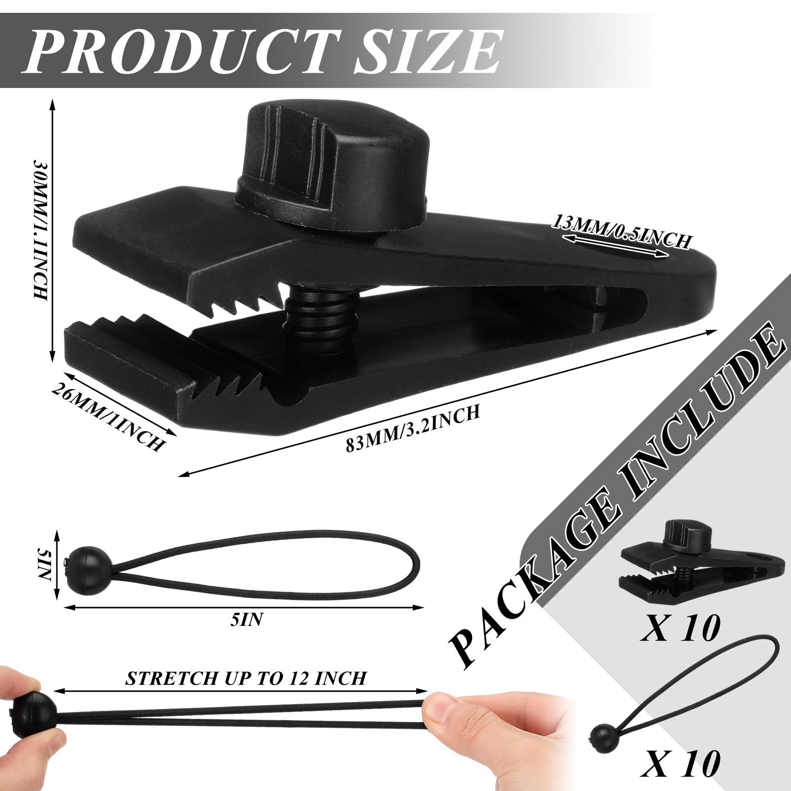 Geelin 20 Pack Rv Awning Tie Down Kit with 10 Pcs Wide Clamps and 10 Pcs Ball Bungee Cords Protects RV Awning from Rips and Tears for Camper Canopy Arms Cinching Systems