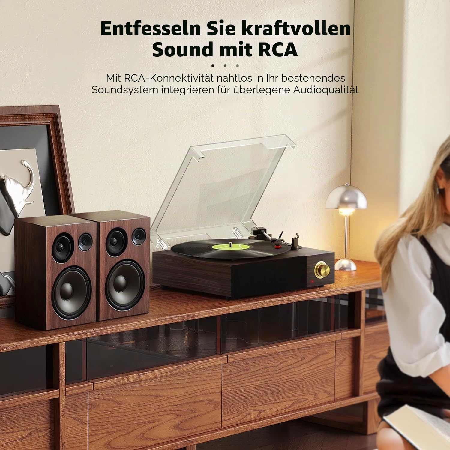 FYDEE Vintage Vinyl Plattenspieler mit integrierten Lautsprechern, Bluetooth 5.4 Vinyl-Player, 3 Geschwindigkeiten 33/45/78 Umdrehungen für 7/10/12 Zoll Schallplatten, RCA-Ausgang, Auto-Stop