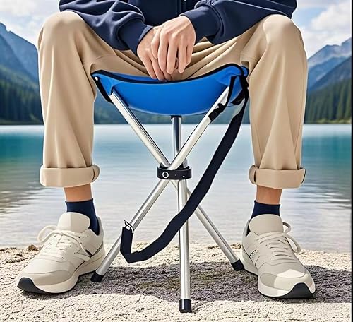 Miniatura 2 de Taburete plegable de campamento, sillas plegables de 16.5 pulgadas, asiento de trípode portátil, silla alta de viaje al aire libre para camping,