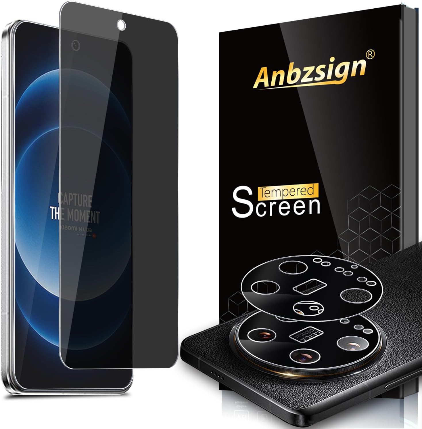 [2+2 Pack for Xiaomi 14 Ultra Privacy Tempered Glass Screen Protector and Camera Lens Protector, Anti-Spy 9H Hardness Case Friendly Film