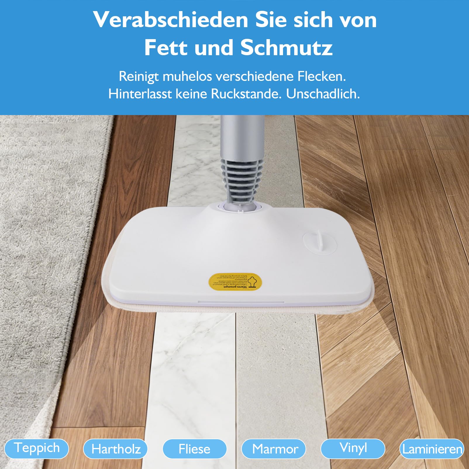 9-in-1 Dampfreiniger mit abnehmbarem Handdampfreiniger, 500 ml Tank, 15 s Aufheizzeit, 284°F Heißdampf, 1500W Dampfmop mit 9 Zubehörteile, chemikalienfreier für Böden, Parkett, Fliesen, Fugen, Teppich