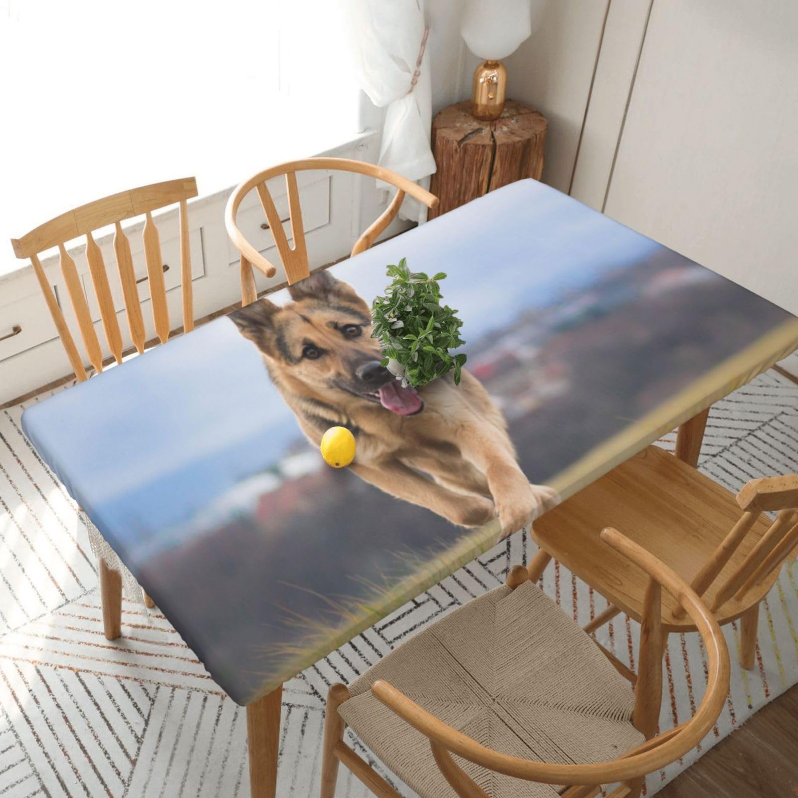 BNVSADC Running german shepherd dog Printed 5FT Tablecloth Polyester Kitchen Water Resistant Table Cloth Dining Table Decoration Table Covers, 152x76 CM