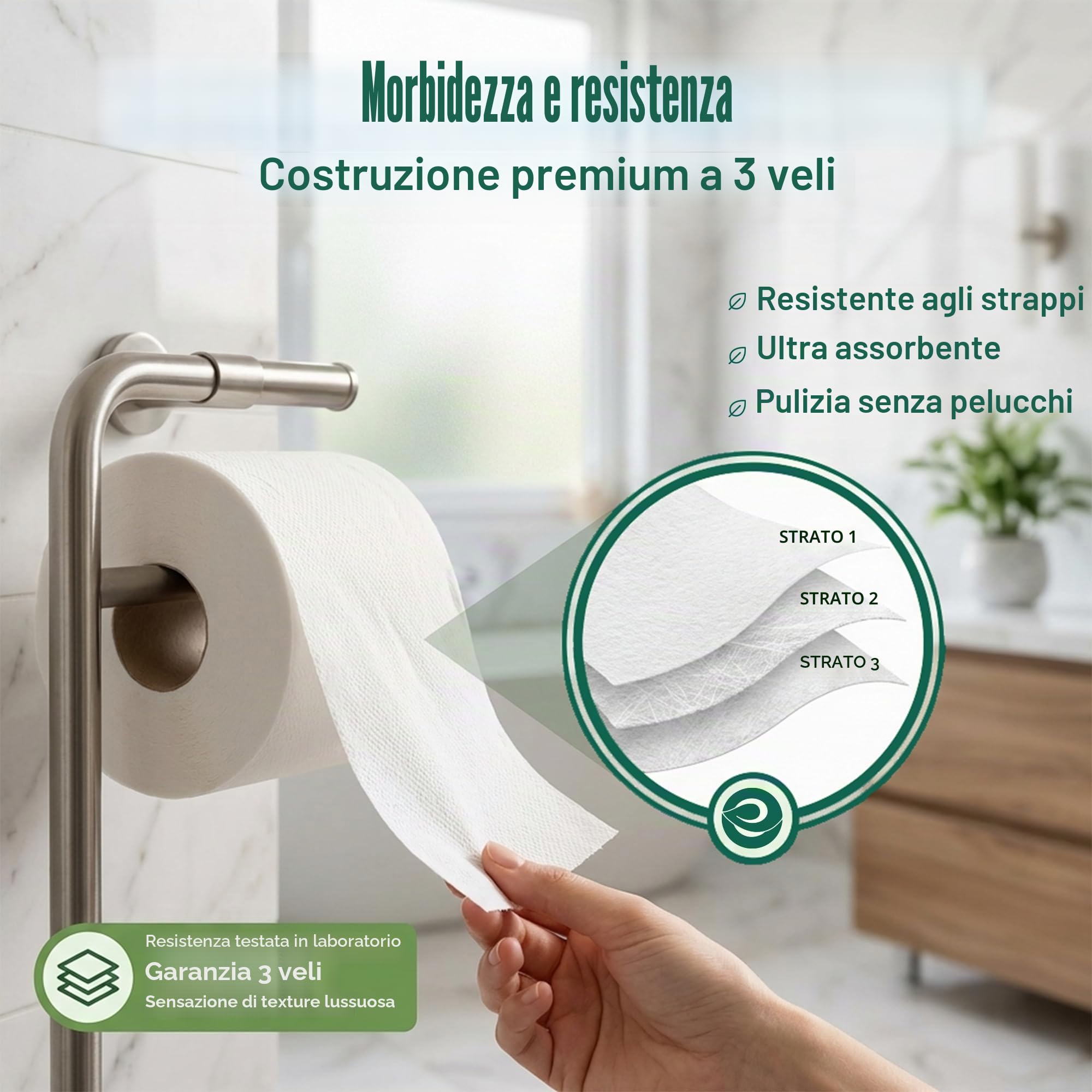 Eco Soul Carta igienica in bambù Premium 3 veli | 12 Rotoli Mega | 300 Fogli ciascuno | Certificata FSC, ipoallergenica, testurizzata e delicata sulla pelle, sicura per le fosse settiche, morbida