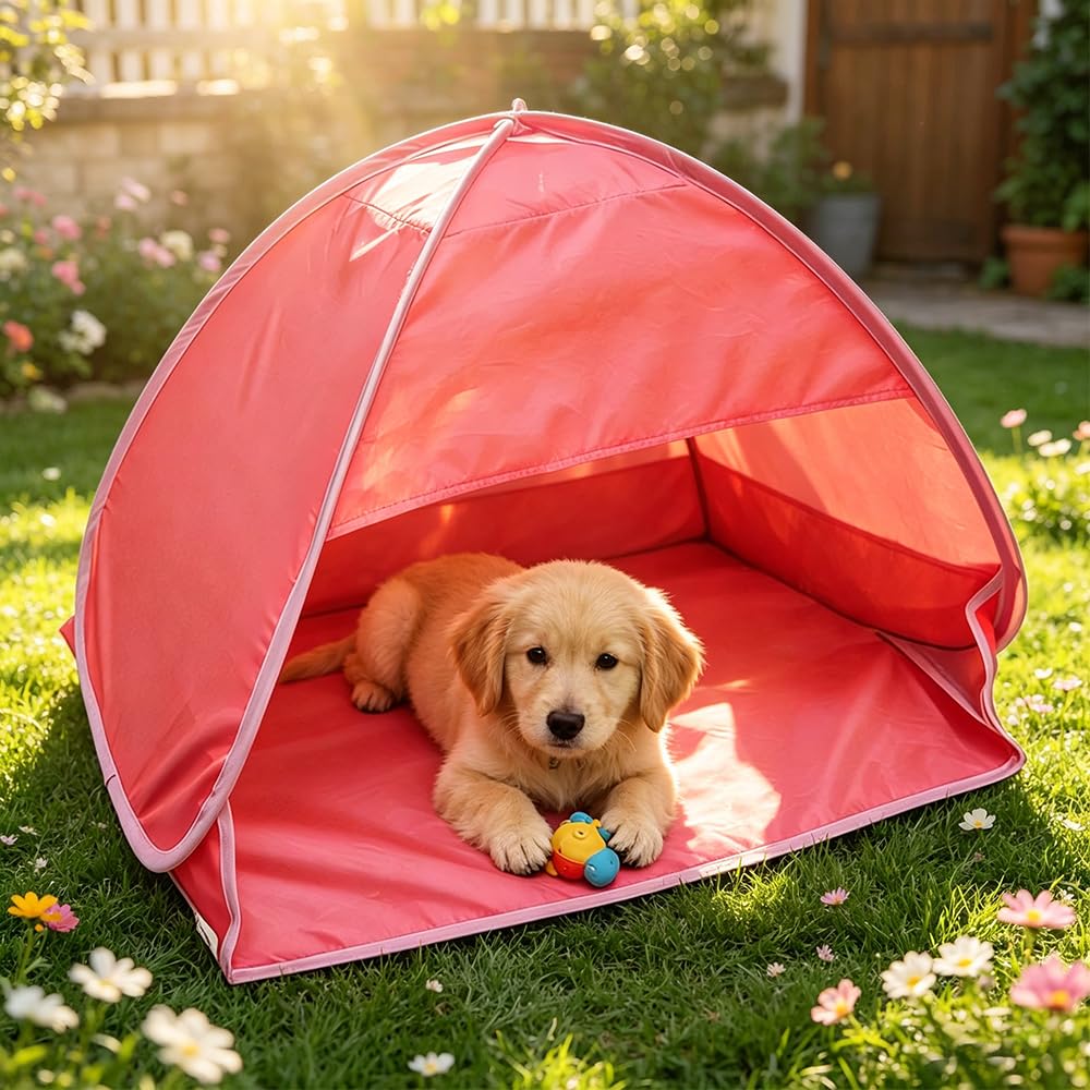 Tenda Poggiatesta, Tenda pop-up Automatica per Animali Domestici, Tenda da Spiaggia per Cani con Tasche Portaoggetti, Mini Tenda da Spiaggia Pop-up per Giardino Escursionistico All'aperto