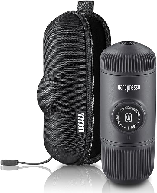 WACACO Nanopresso Portable Espresso Maker Bundled with Protective Case, Upgrade Version of Minipresso, Mini Travel Coffee Machine, Perfect for Camping, Travel and Office (Black)