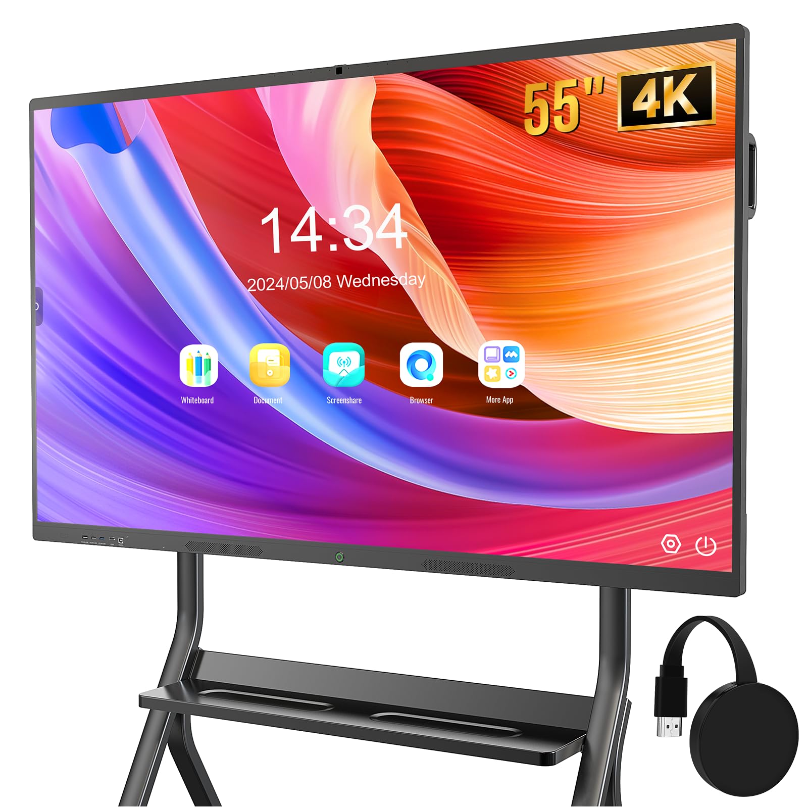 Smart Board with Wireless HDMI Display Adapter, 55 Inch Interactive Whiteboard 4K Touchscreen Built in HD Camera, Digital Presentation Electronic Smart WhiteBoard for Classroom Home Office