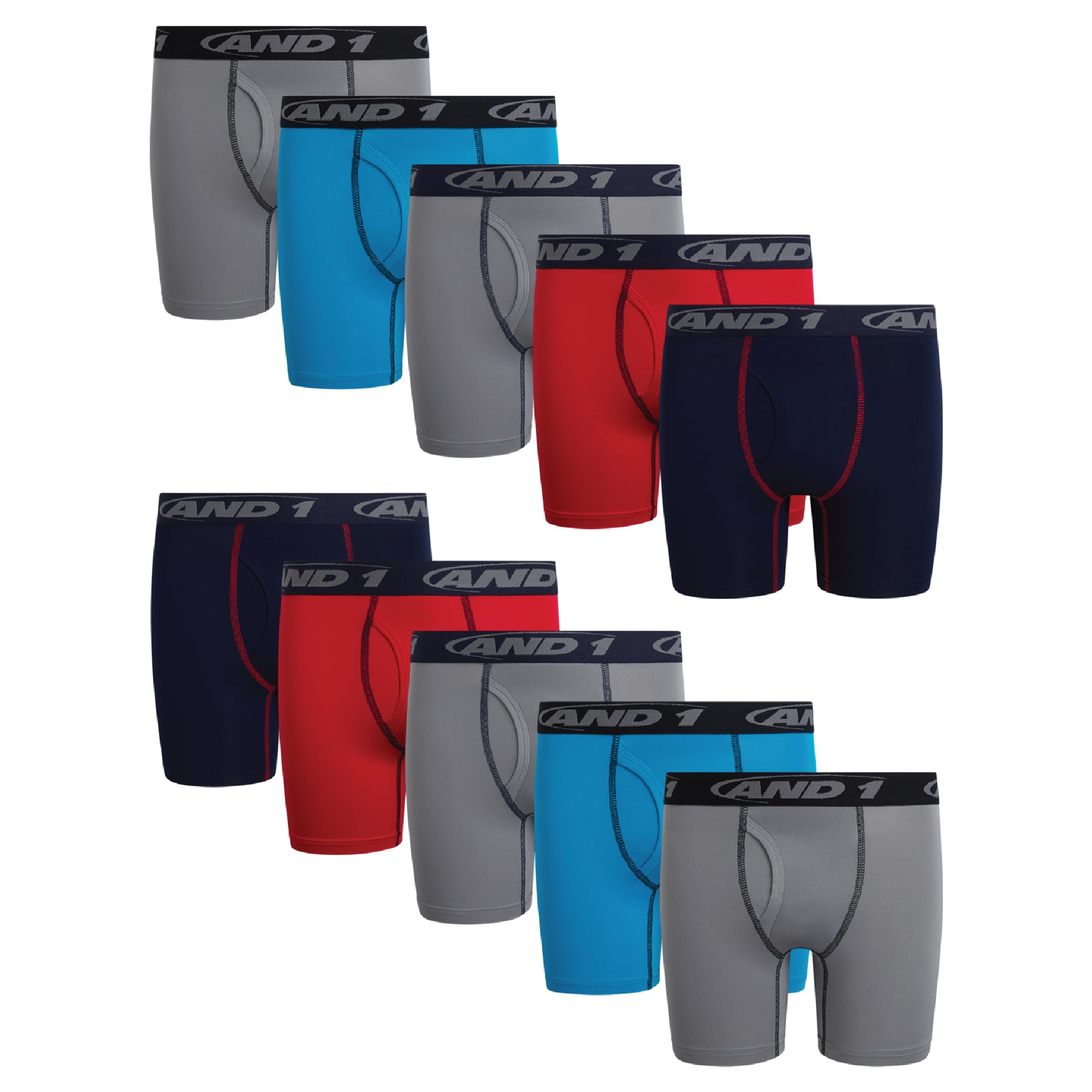 AND1 Boys Boxer Briefs - 10 Pack Performance Boys Underwear Boxer Briefs with Functional Fly Pouch 5 Inseam