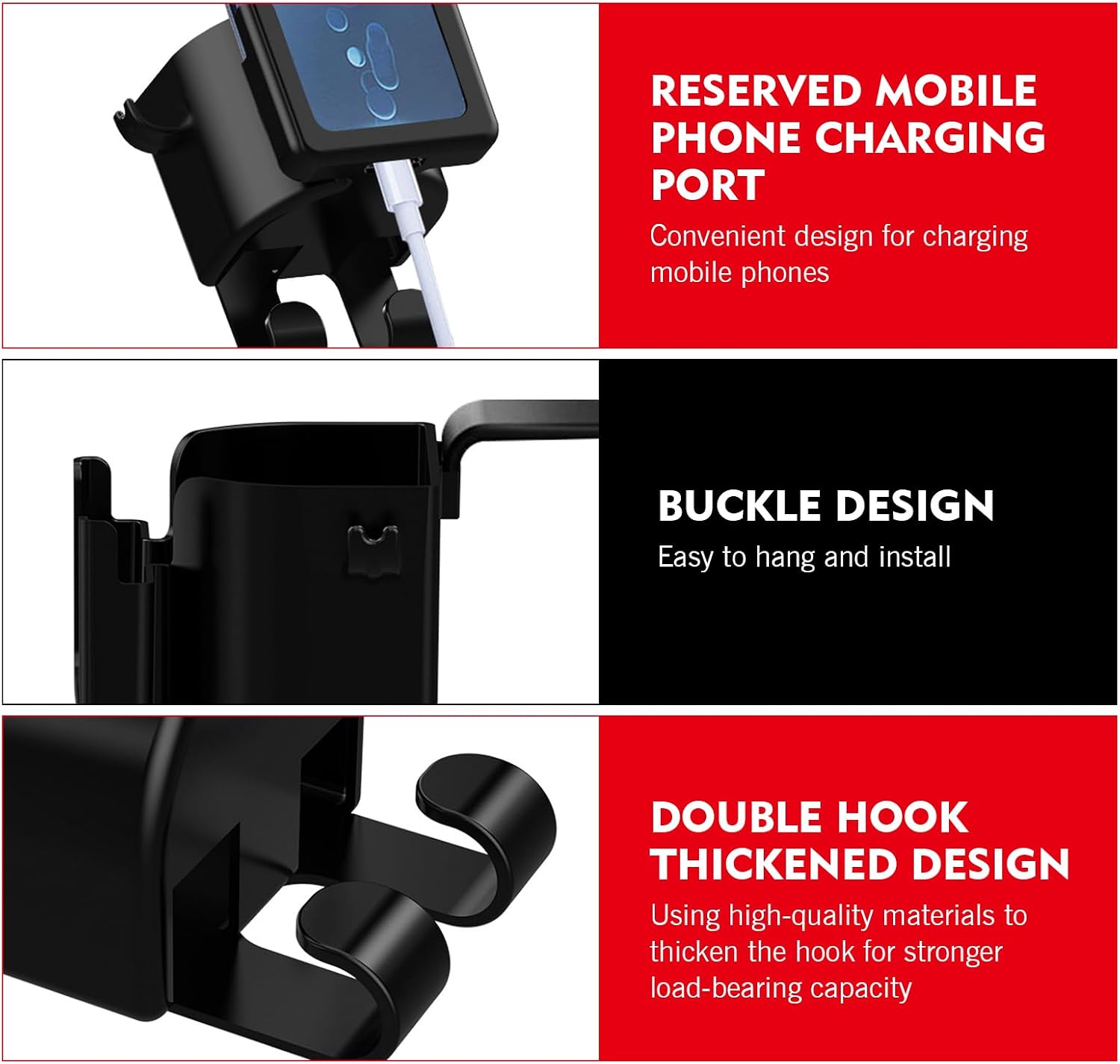 2 Pack Multifunctional Car Back Seat Headrest Cup Holder with Storage Hooks Universal Drink Organizer for Sedans SUVs and Trucks Interior Accessories (Black)