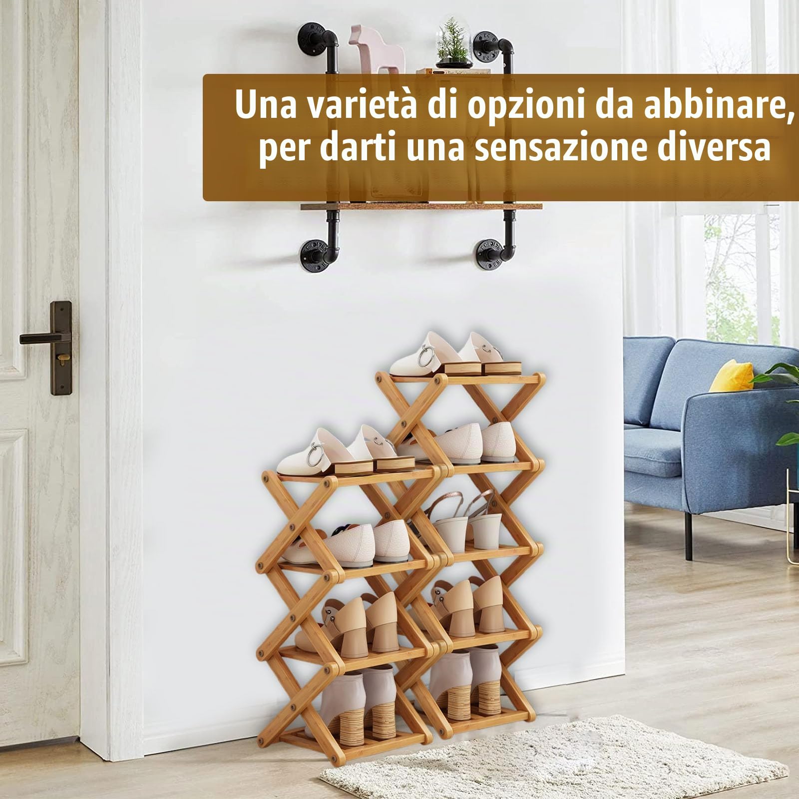 Scarpiera in Bambù a 4 Ripiani, Scarpiera Verticale Stretta e Alta in Legno Scaffale Salvaspazio, Scaffale Scarpe Organizzatore Scarpe Stretto per Corridoio, Ingresso, Camera, Soggiorno