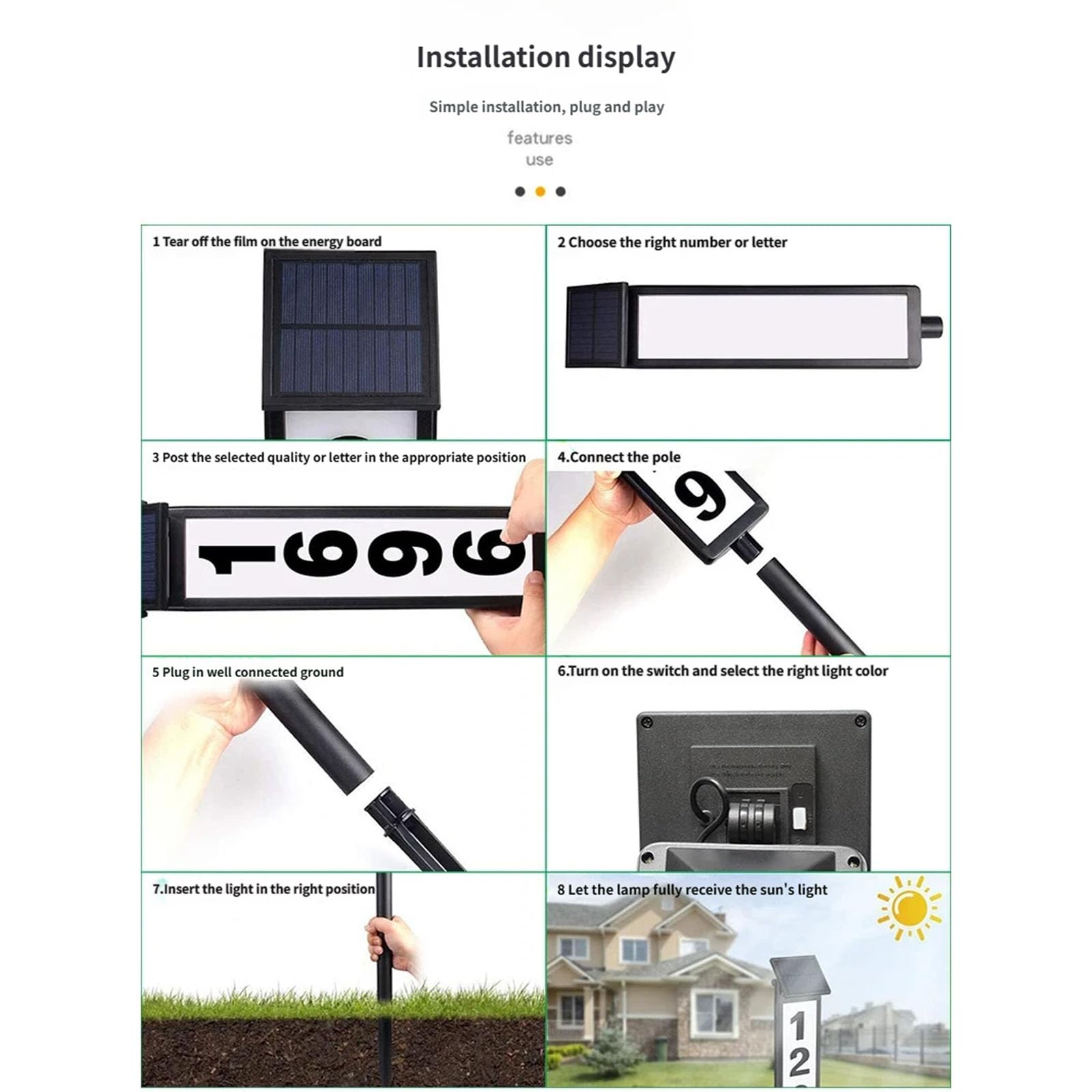 Efektywność solarna lampa adresowa regulowana panel słoneczny trawniki oświetlenie dom numer lekka tekstura do odpornej na rdzę metalowej tablicy rejestracyjnej