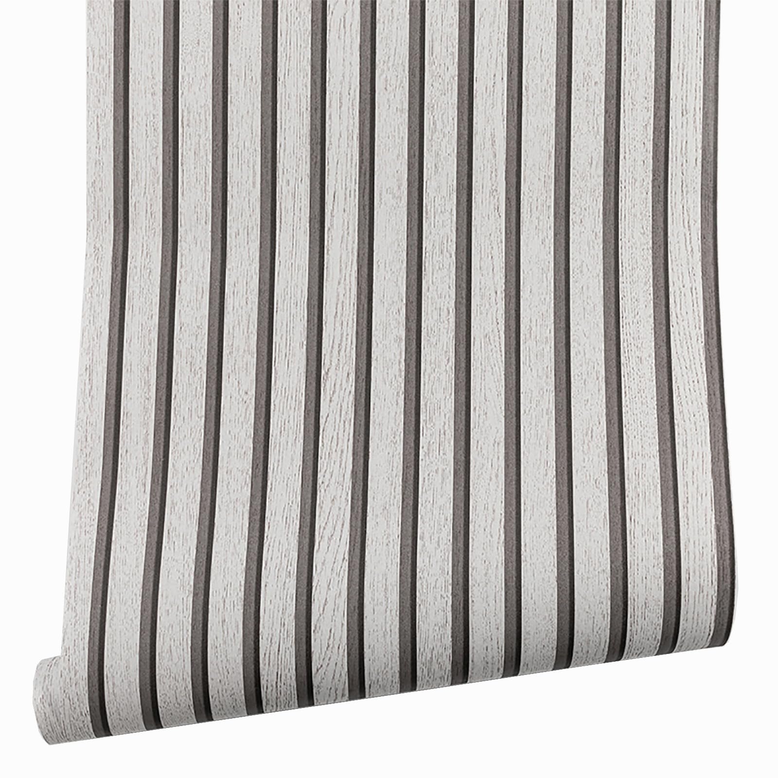 Pamatio Wooden Slats Wallpaper Grey Non-Woven Stylish Natural Wood Grain Effect Wallpaper Roll Wood Stripe Modern Retro Feature Living Room Wall, 53 X 950cm โ image 1
