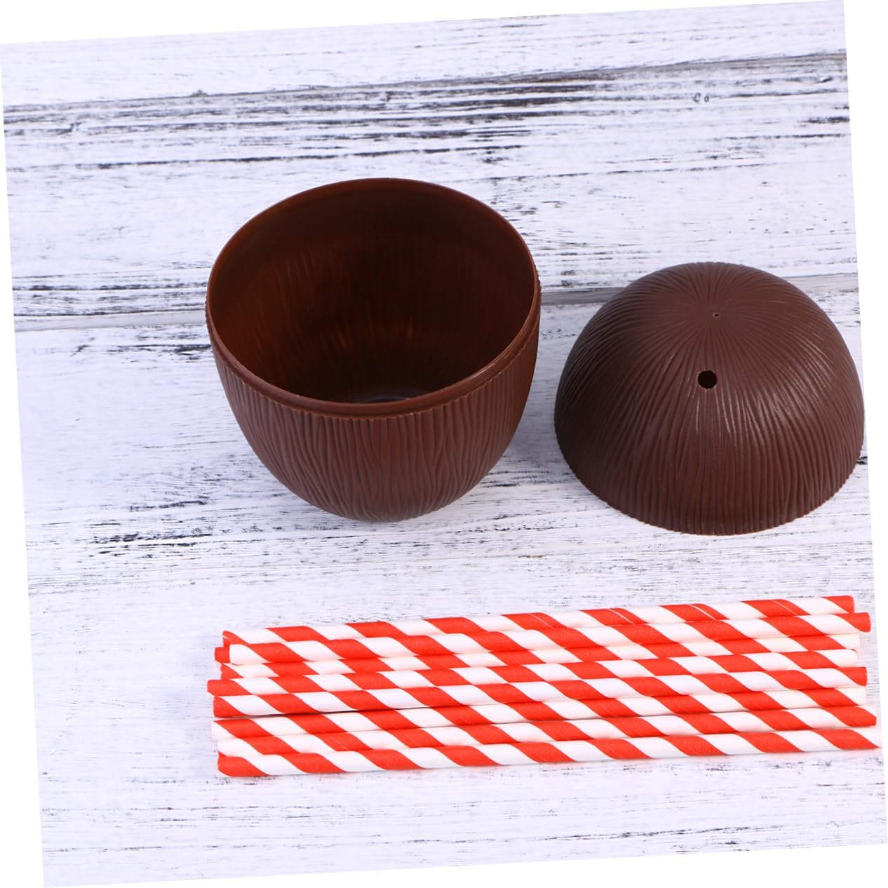 12Pcs Hawaii Coconut Cups Unique Containers Party Favors for Luau Beach and Summer Themes Fun Creative Design with Random Straws