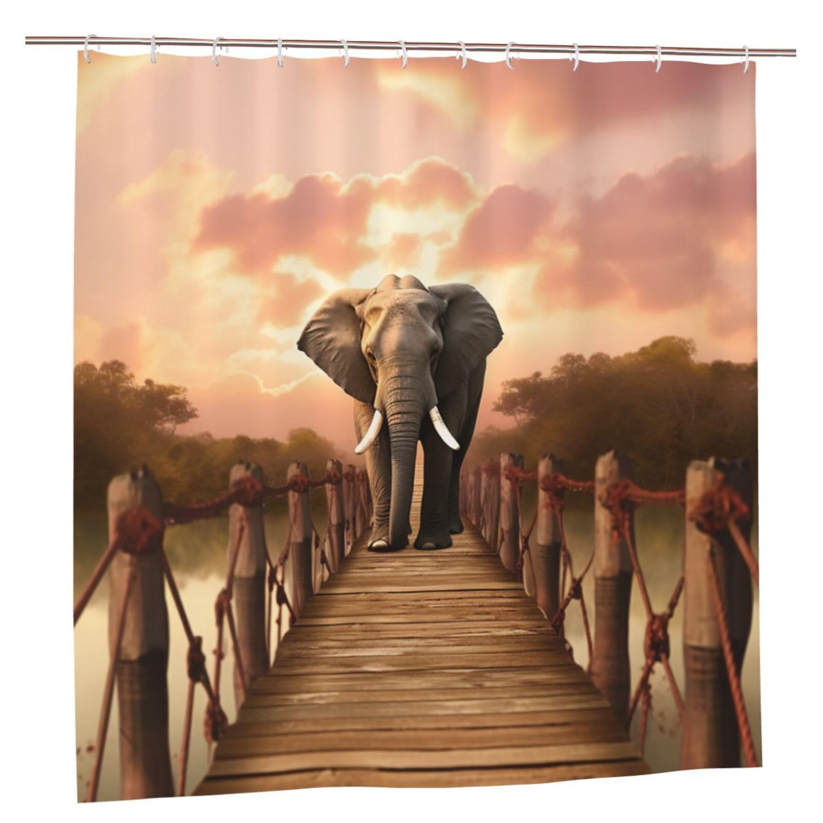 Rideau de douche éléphant en tissu lavable pour une salle de bain zen