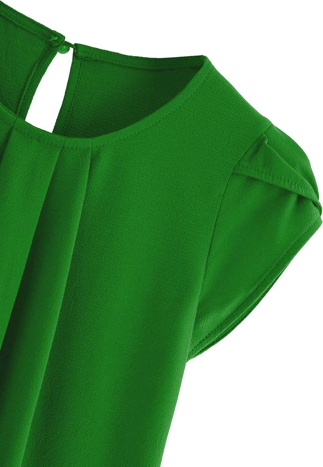 Milumia Women's Casual Round Neck Basic Pleated Top Cap Sleeve Curved Keyhole Back Blouse - Image 3