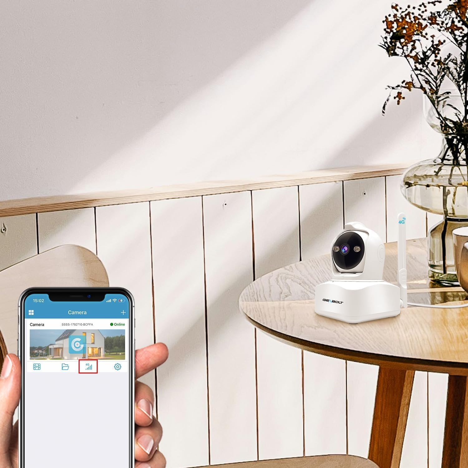 Smartphone app showing camera feed and signal strength