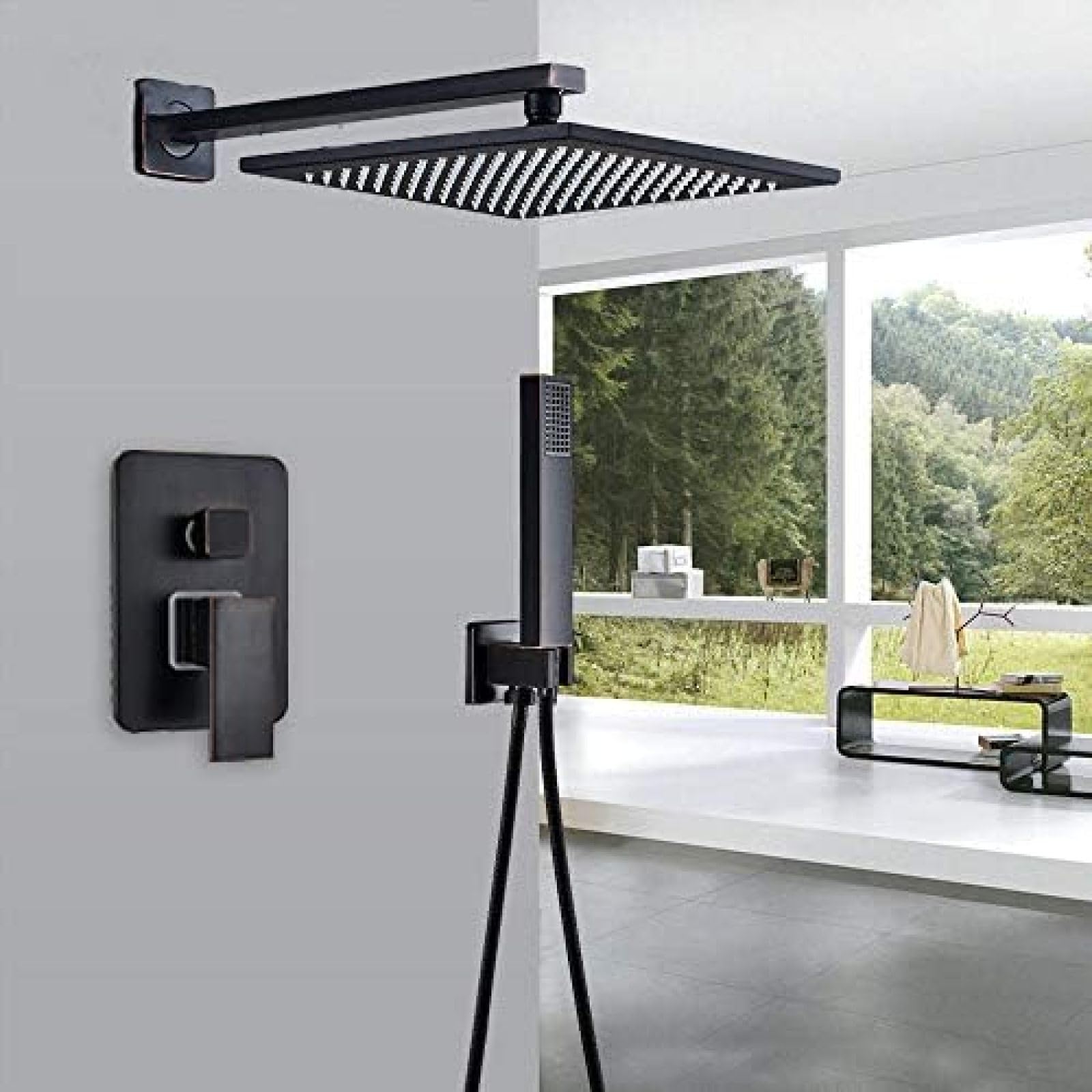 GLJTUO Shower system, Black Bronze Shower Faucets Set Brass Rainfall Shower Head Single Handle Mixer Tap Bathroom Shower Bath Shower Set