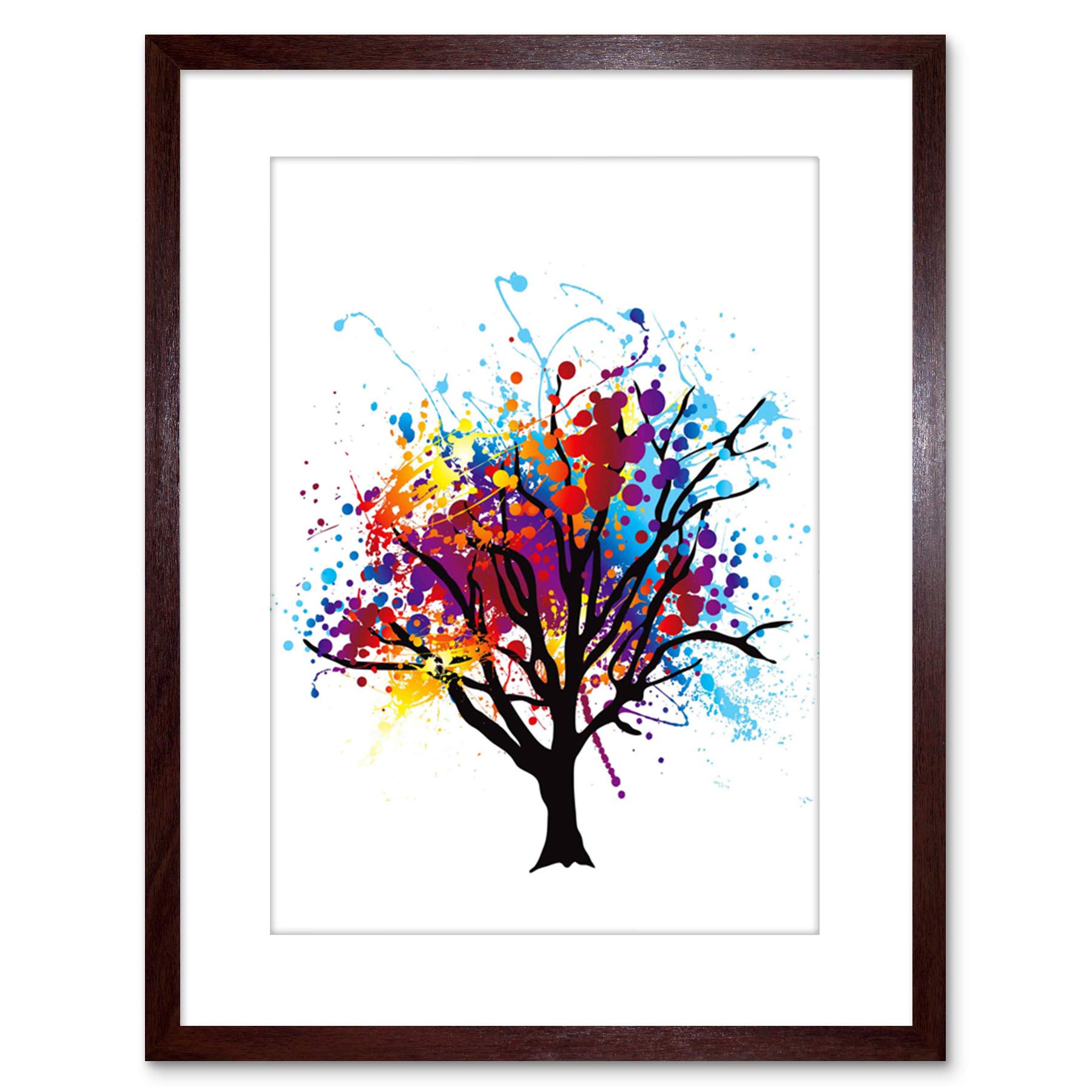 Wee Blue Coo Paint Splat Abstract Tree Rainbow Picture Photo Framed Wall Art Print