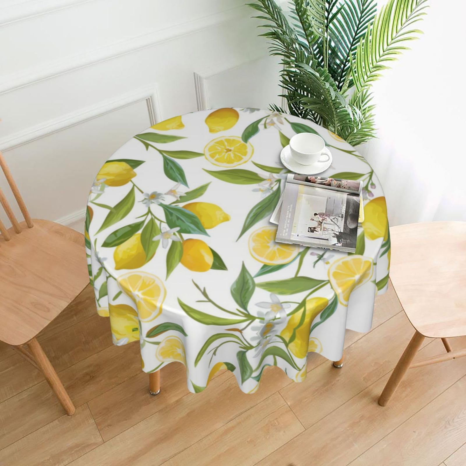 YYHWHJDE Fresh Tropical Lemons Prints Round Decorative Tablecloth 60in - High-Grade Polyester Throw for Elegant Dining & Festive Gatherings